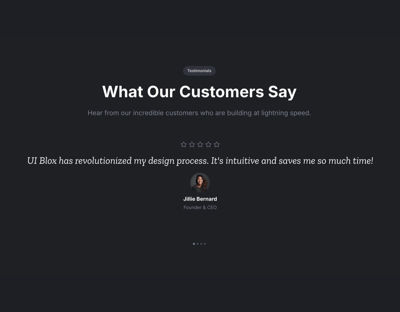 Framer Dark Testimonials Section - Frameblox UI