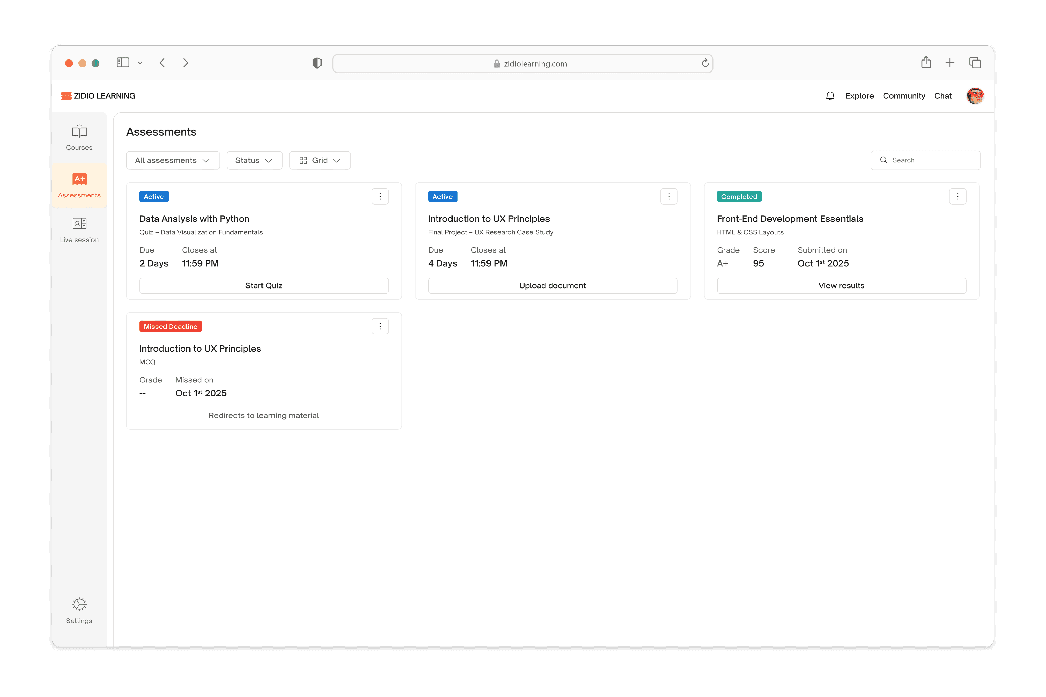 Student assessment-hi-fi mockup