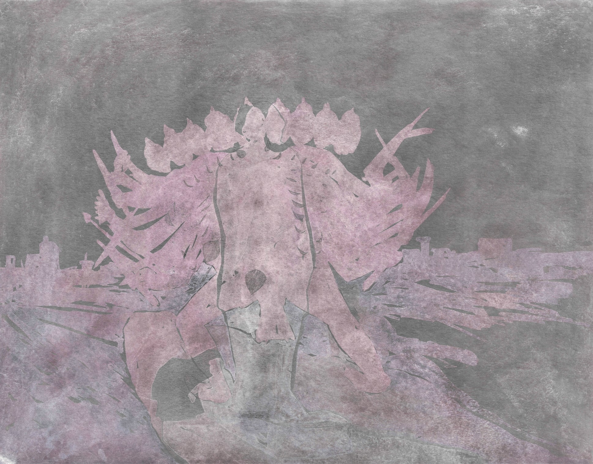 herd of sheep on road painting