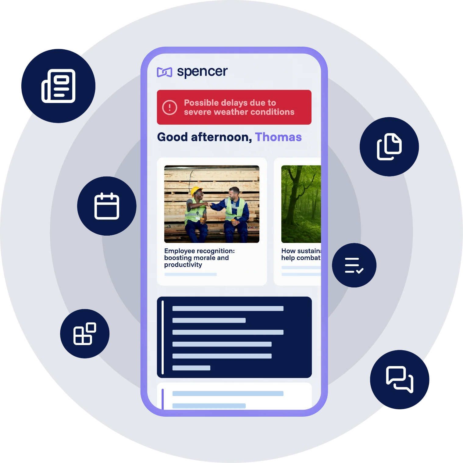 Spencer internal chat UI with messages and a clear mobile chat interface