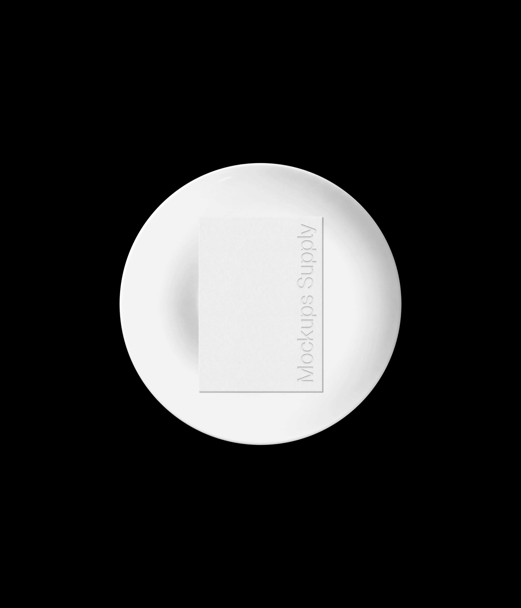 A5 menu mockup with debossed logo placed on ceramic saucer in minimal cafe scene
