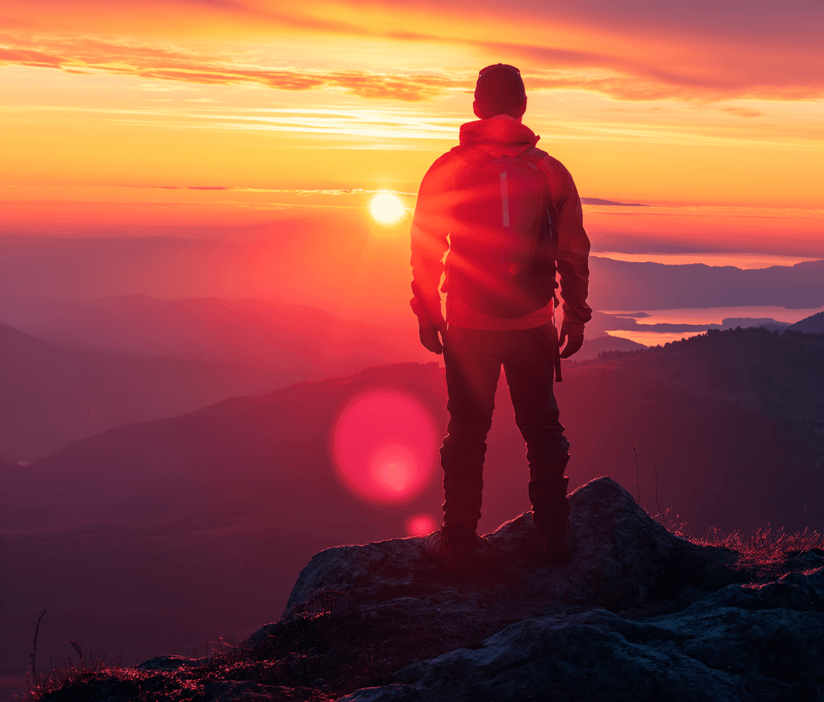 a couple of people standing on top of a mountain