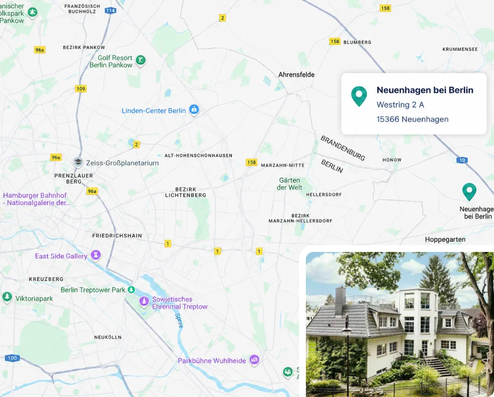 Karte mit den beiden Standorten der GKK in Neuenhagen bei Berlin und Berlin-Mitte