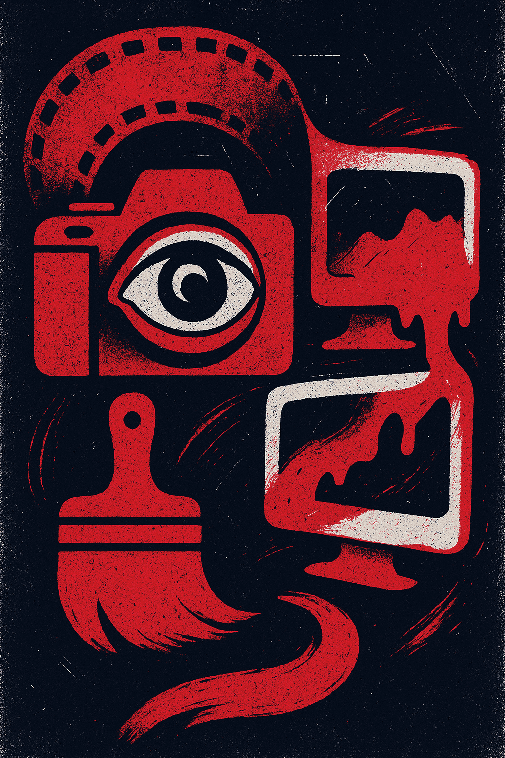 Quickie Studio À la carte banner featuring bold red and black illustrated design elements — including a camera, brush, and creative motifs — highlighting the studio’s flexible, custom creative offerings.