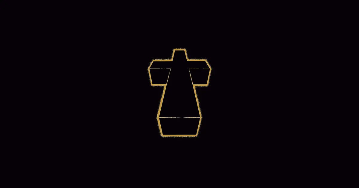 Justice's glowing cross logo on a black background, inspired by electronic music aesthetics.