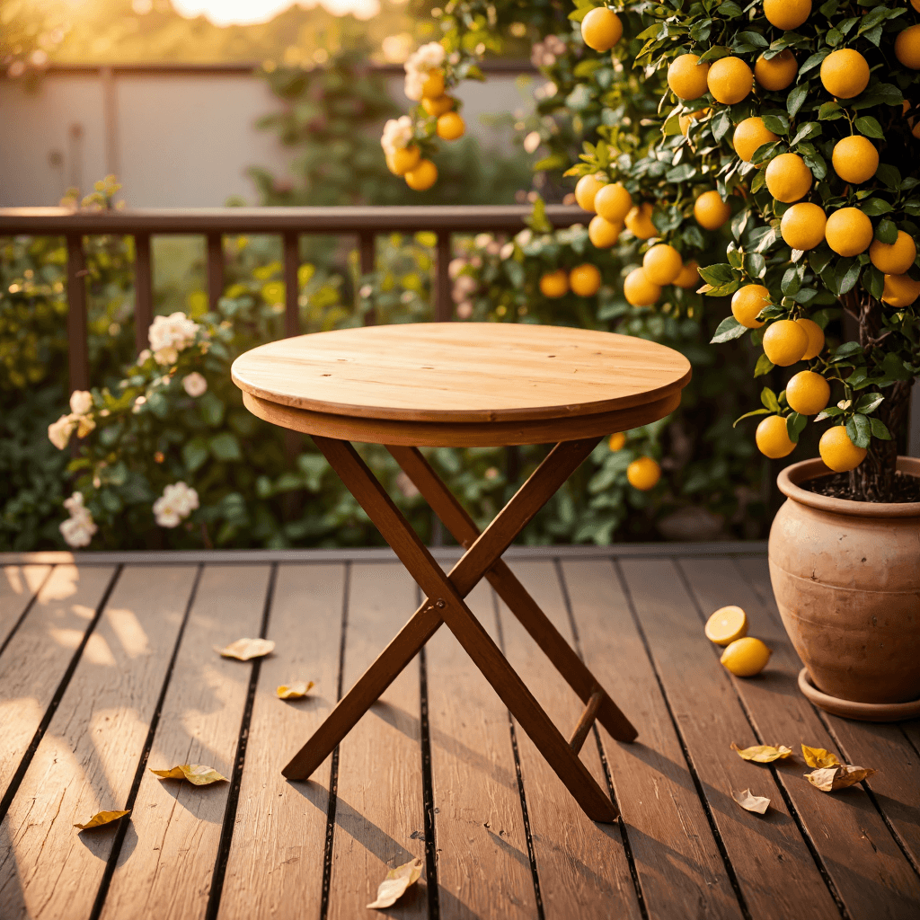 product photography of Round Wooden Folding Table