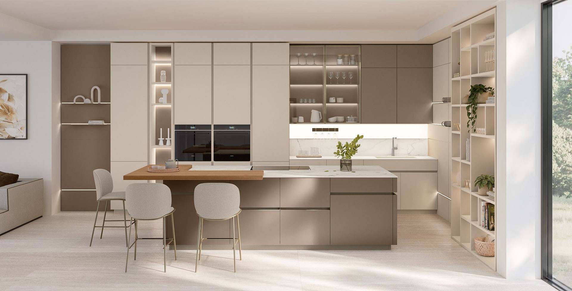 Iconica Cappuccino A3C / Grigio Corda 527 / Noce Chiaro Liscio 893