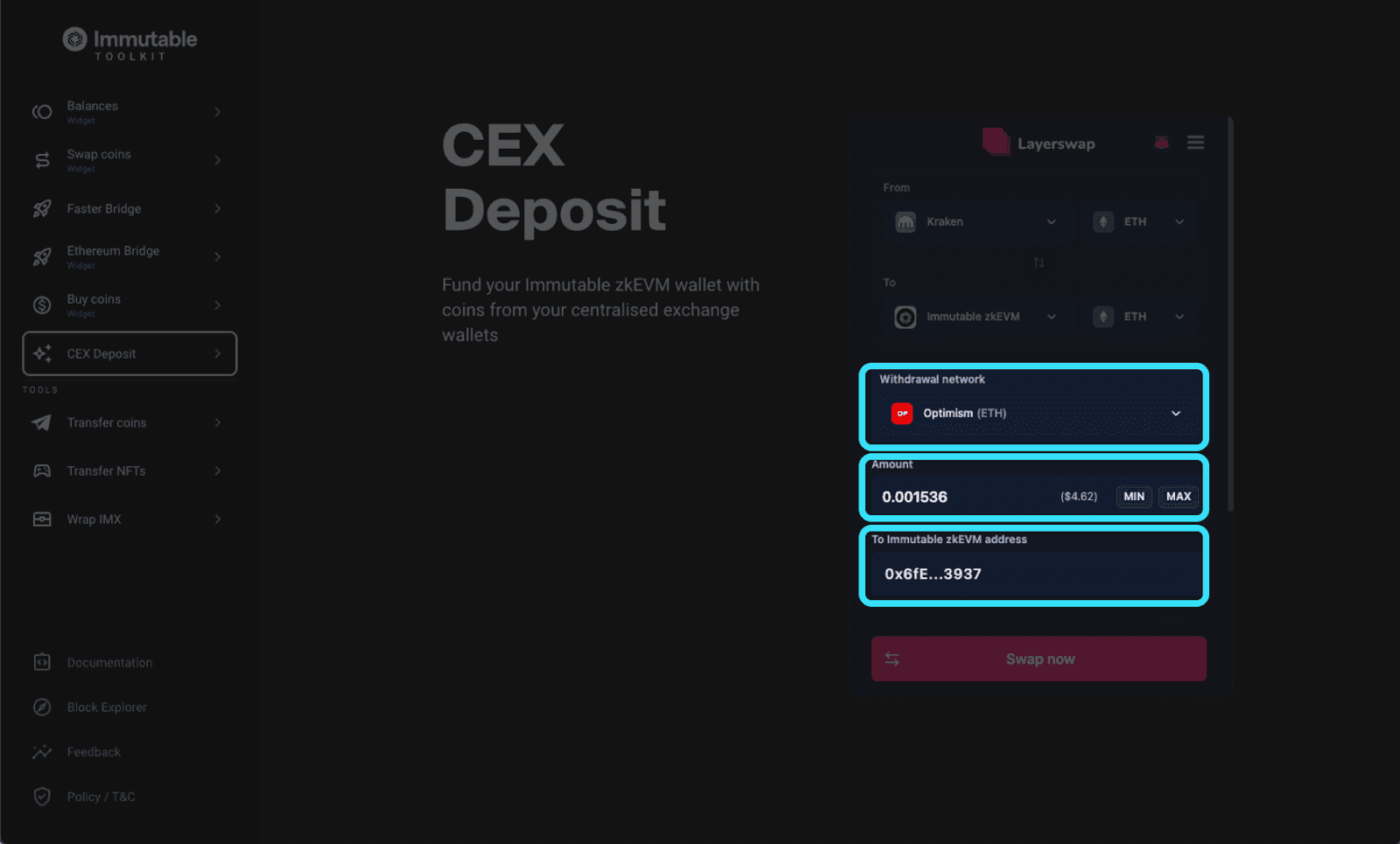 Wthdrawal selection screen