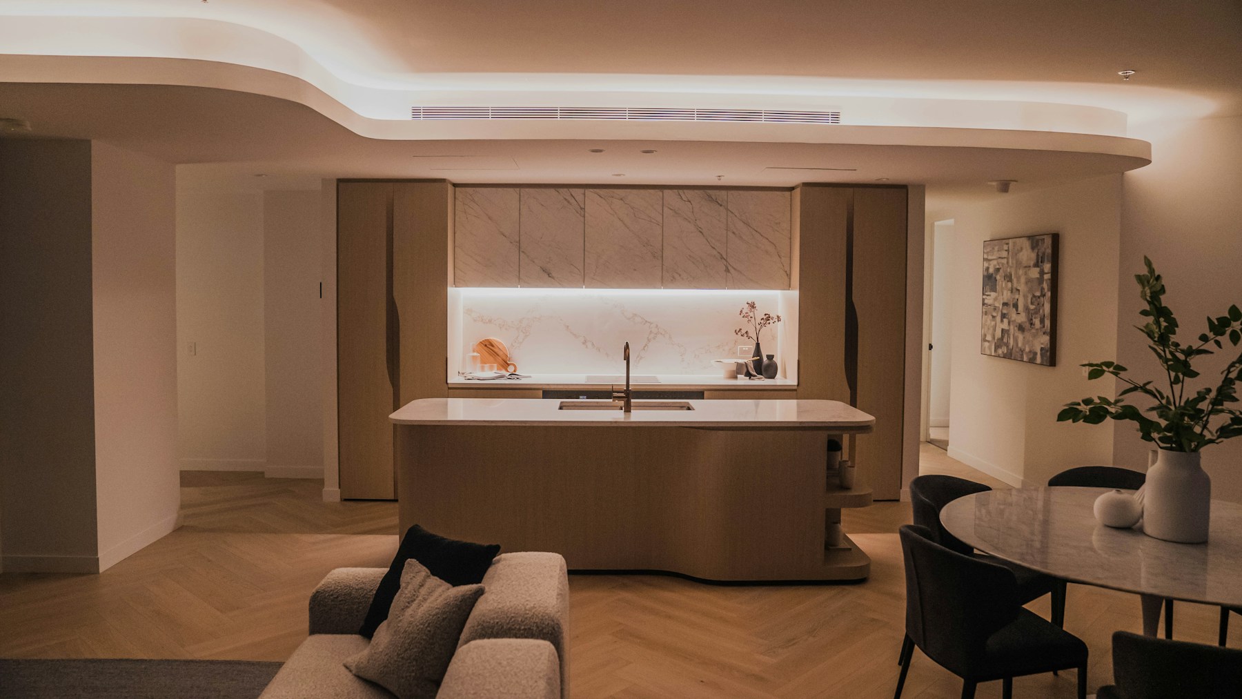 Warm contemporary residential interior with considered lighting