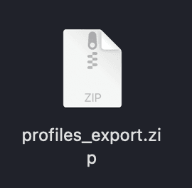 A screenshot of a ZIP file that contains all exported profiles