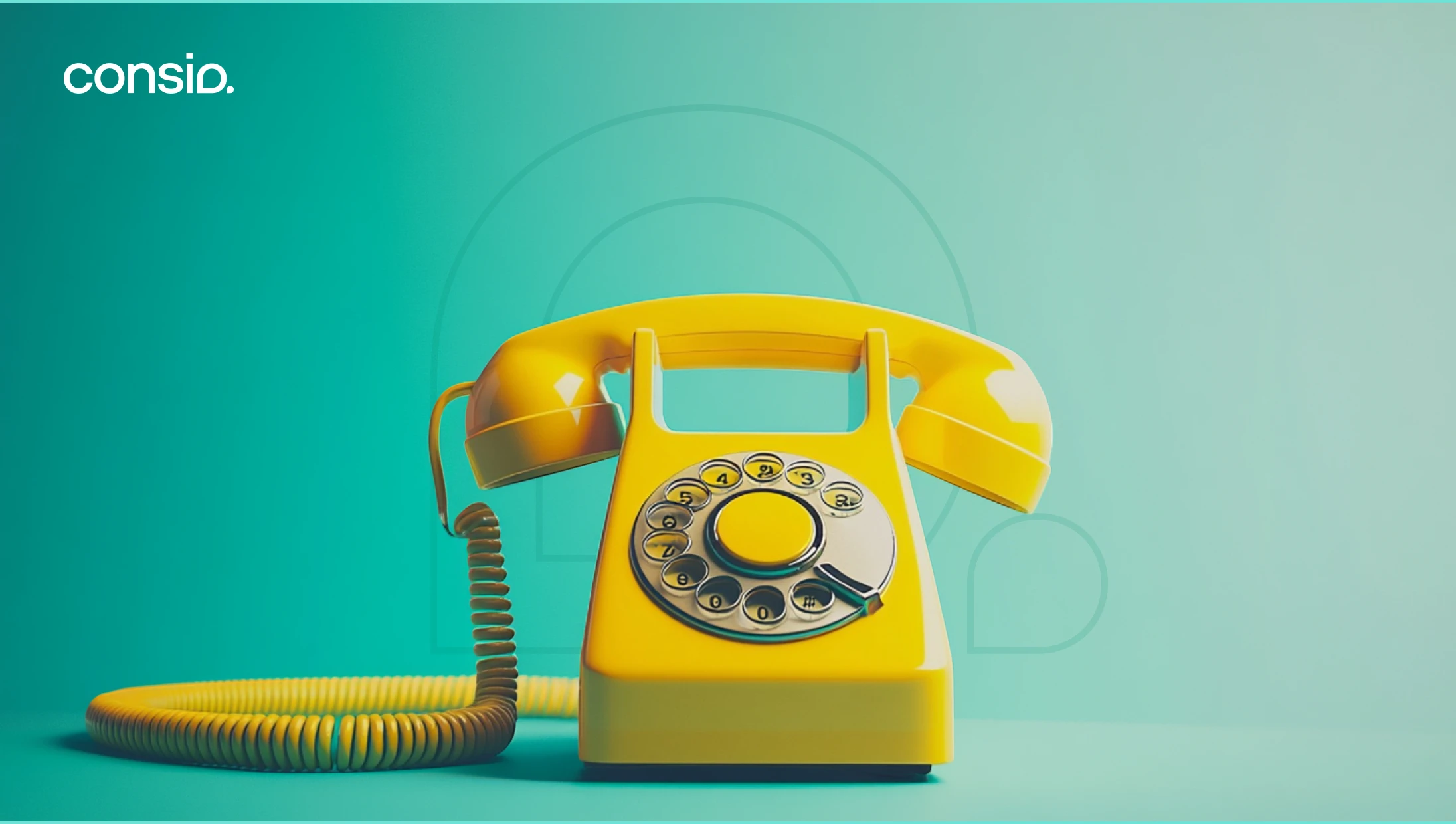 Image of a vintage yellow phone over a teal background