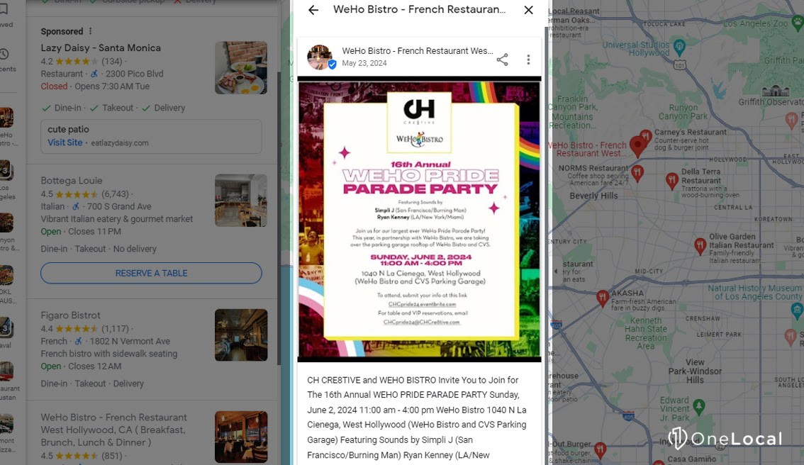 A Restaurant Google Business Profile Post