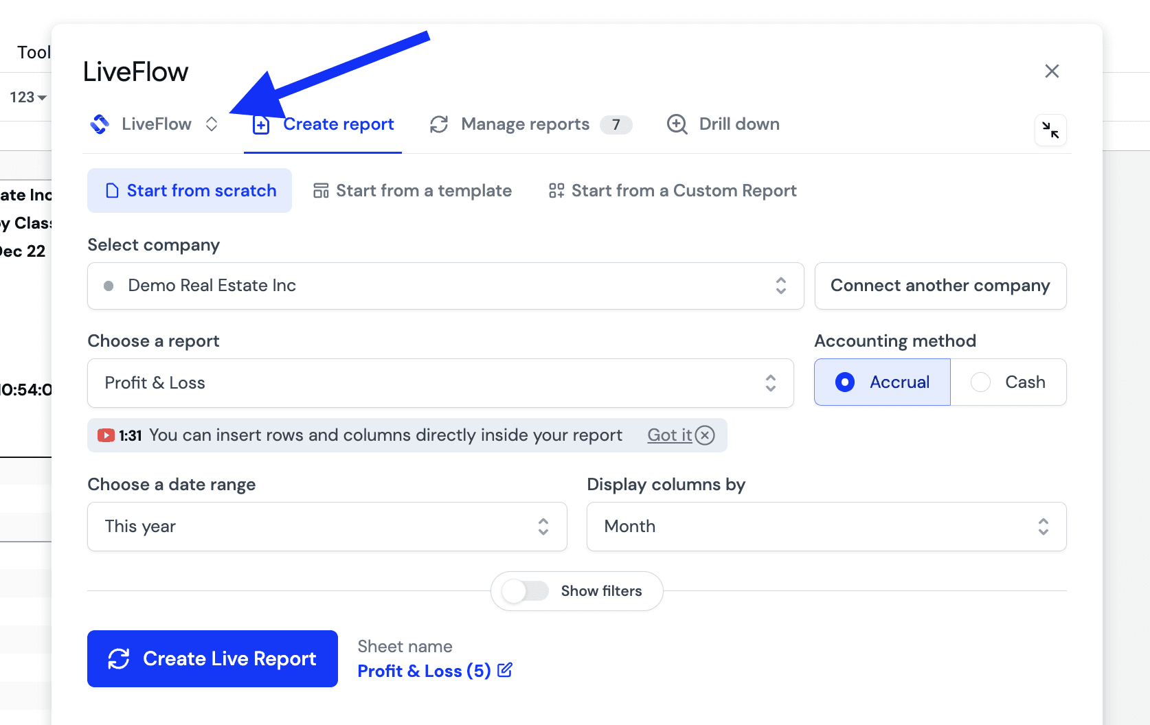Open LiveFlow Dashbaord
