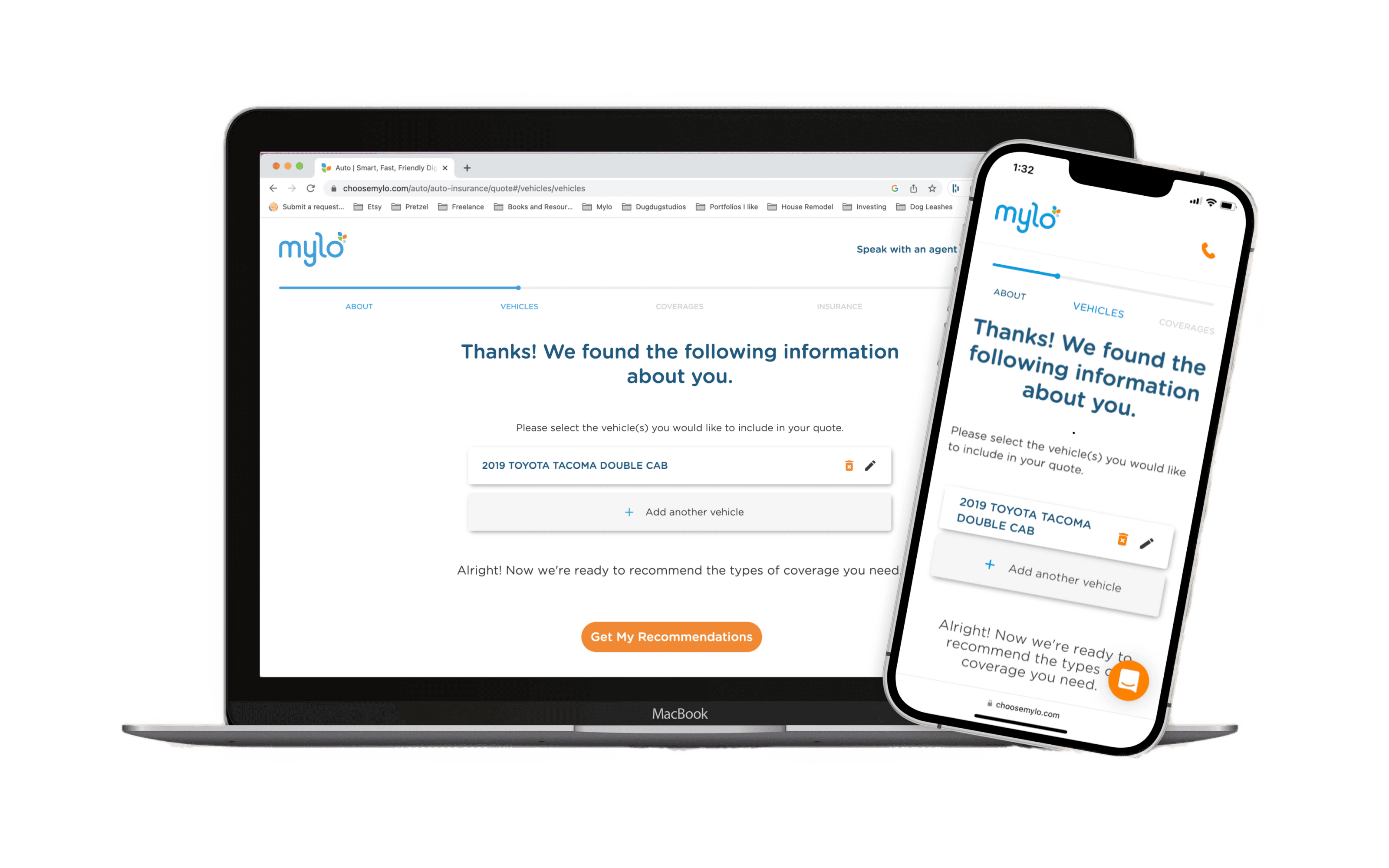 mobile and desktop mockup image of mylo's updated insurance quoting experience
