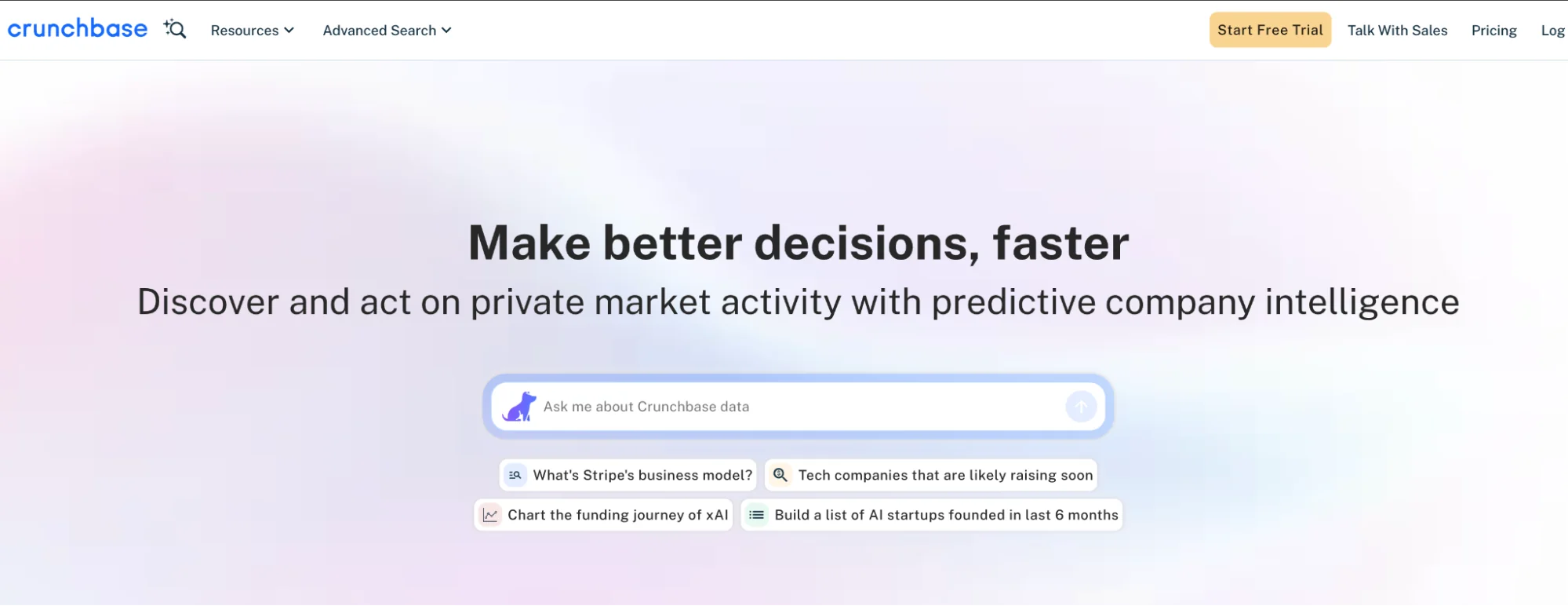Crunchbase homepage: company funding and business data platform