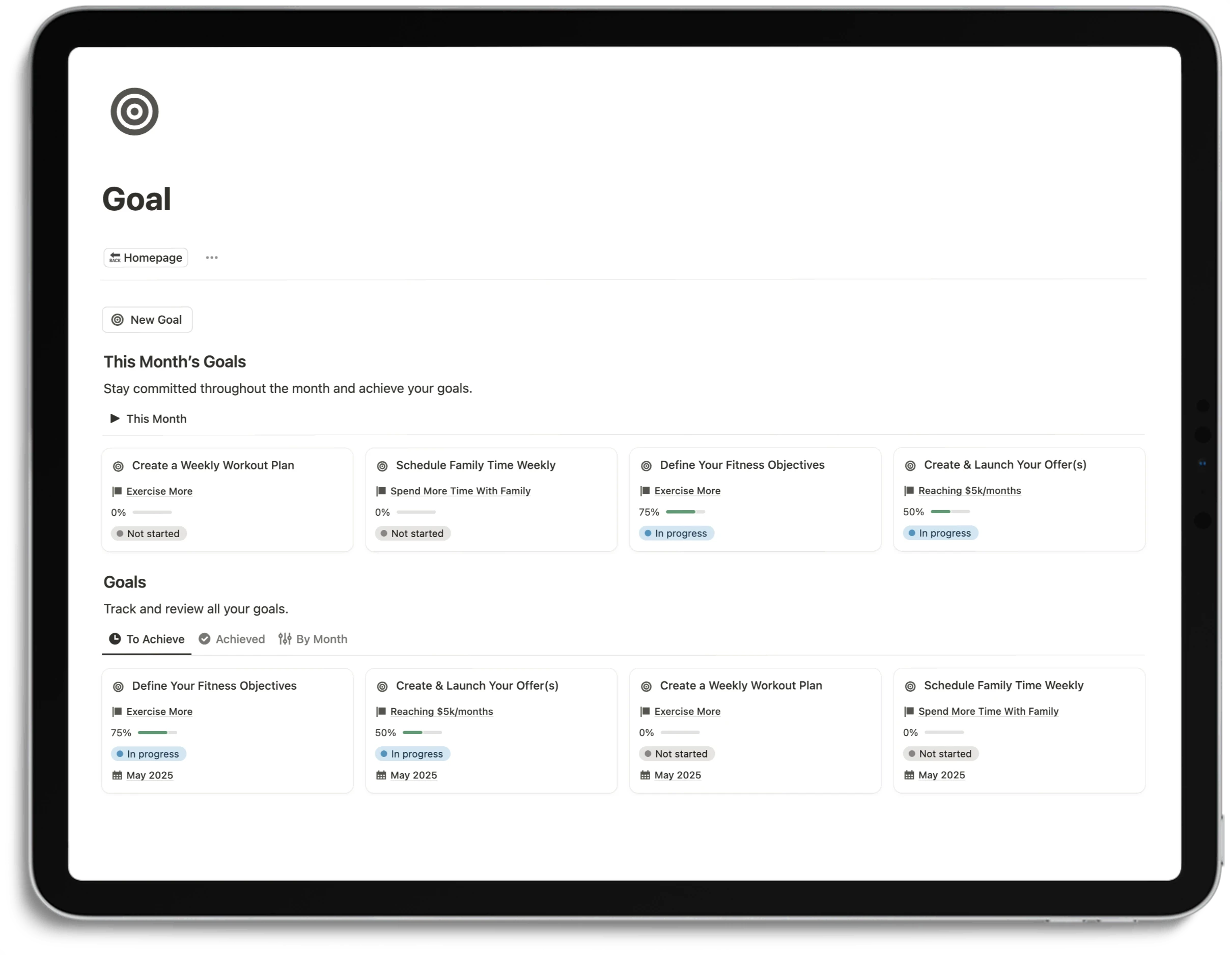 Notion Life Planner - Goal