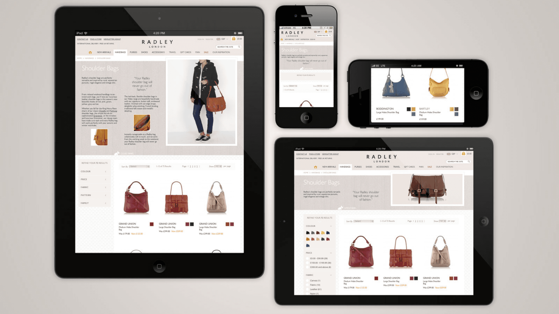 Radley website on various devices