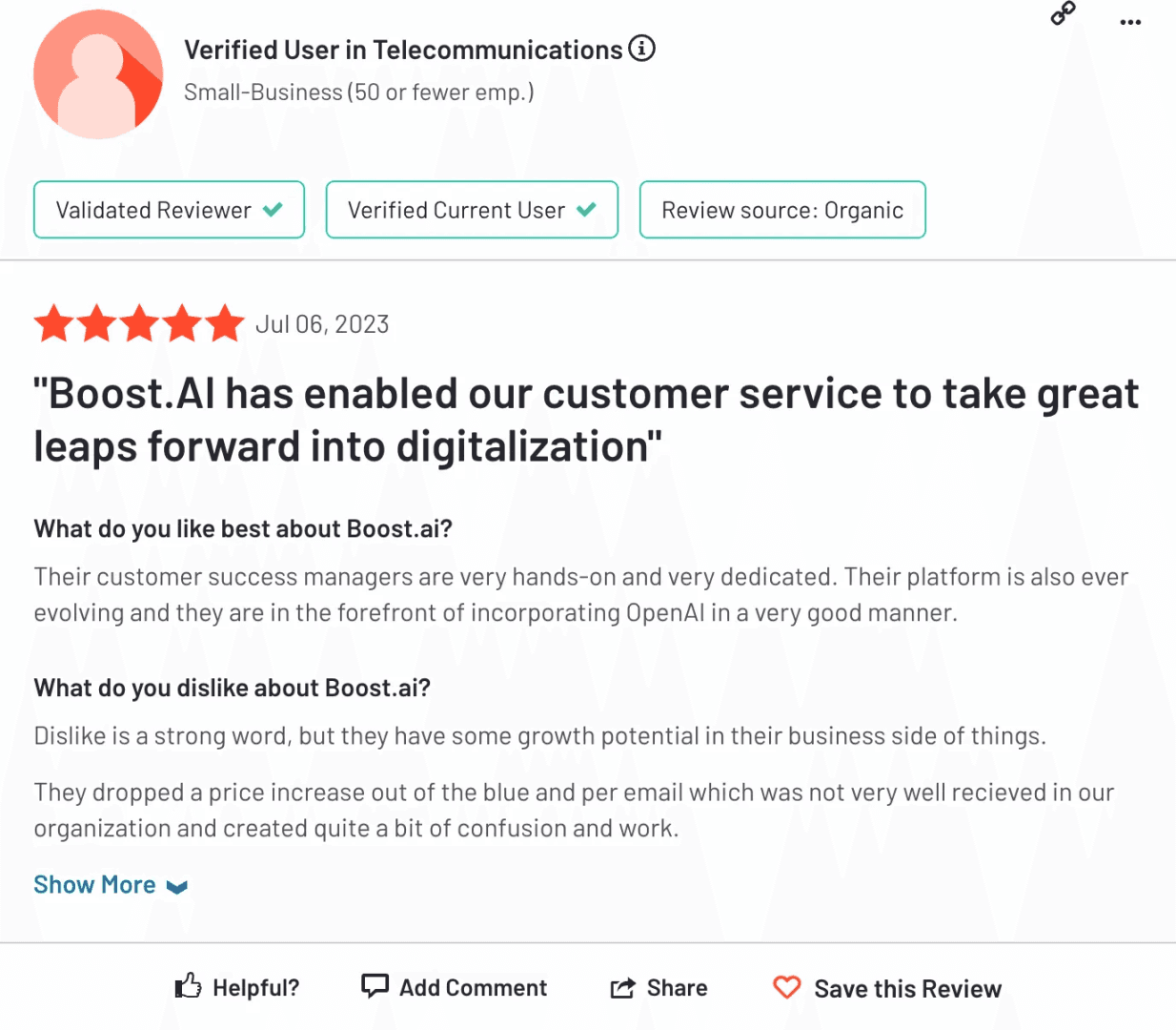 Boost.ai Marketing Spotlight: G2 reviews
