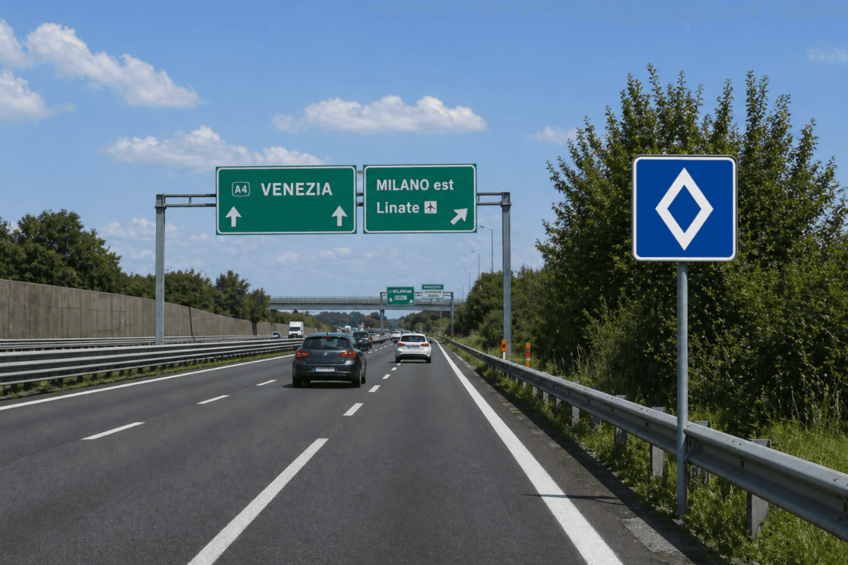 nuovo cartello blu con rombo bianco
