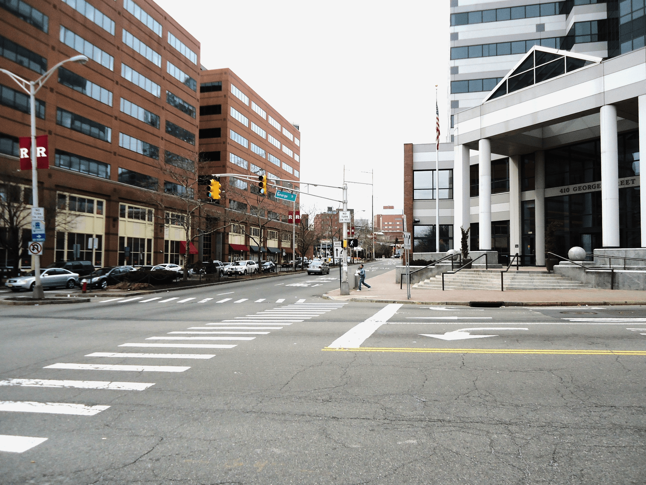 Downtown street intersection in Middlesex County, New Jersey