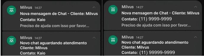 Notificação de chat via Aplicativo Android e iOS