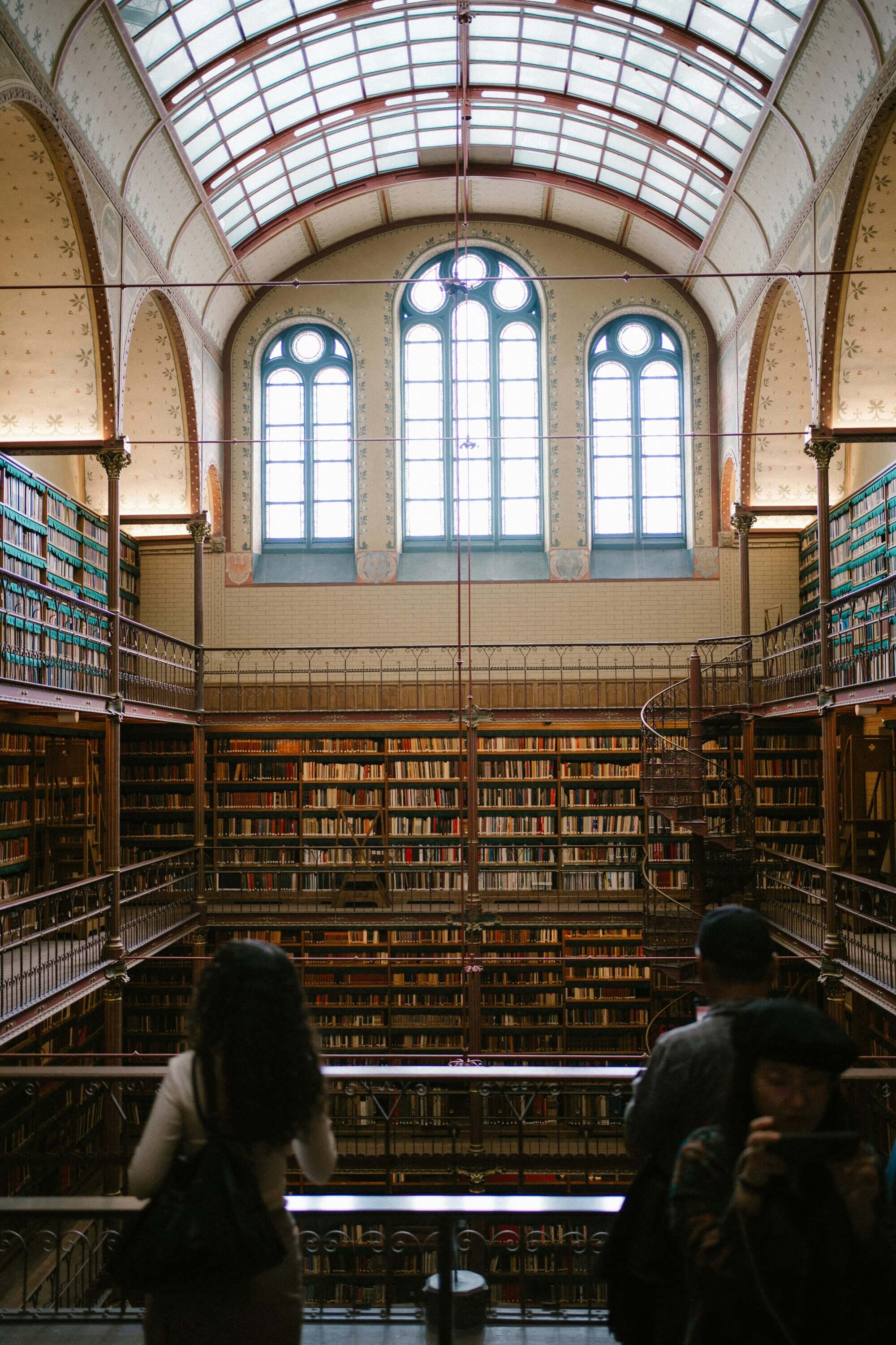 Old-fashioned library with large windows