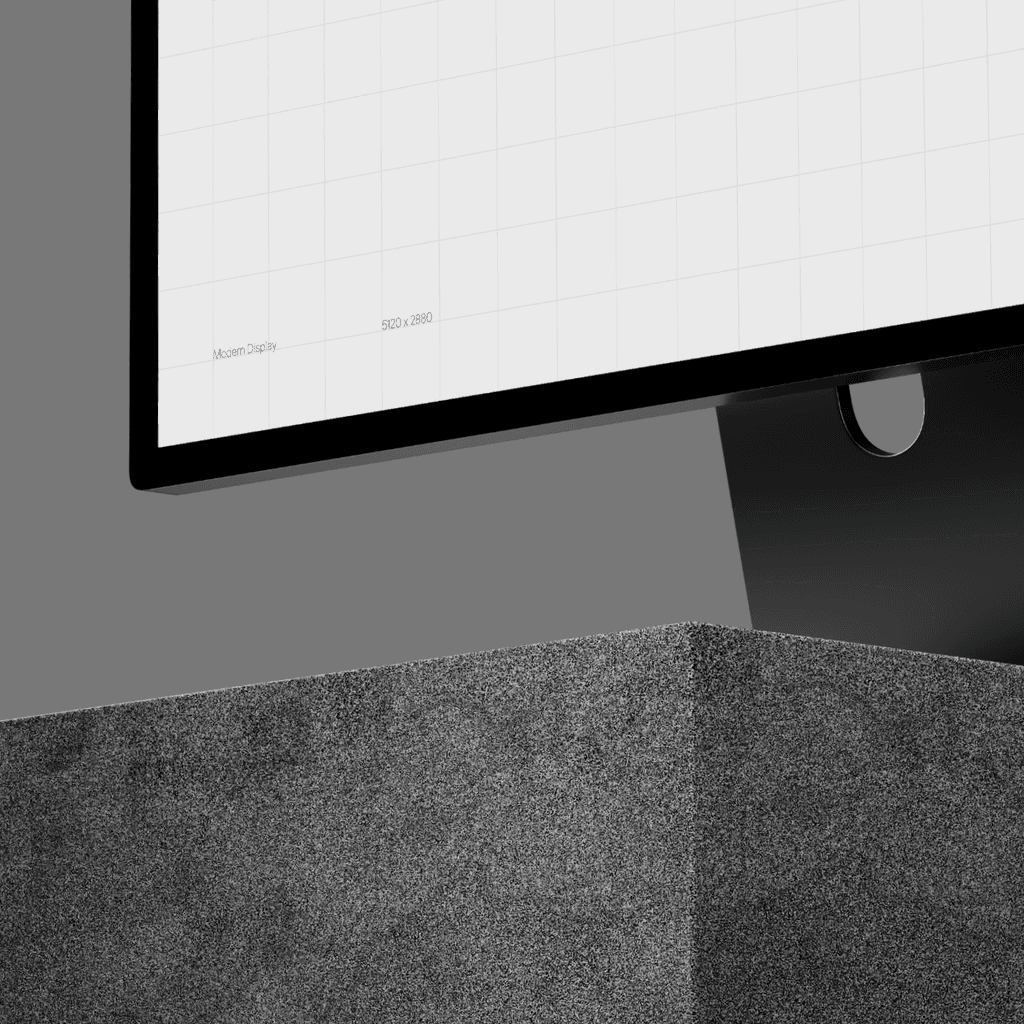 Google design system interface on desktop monitor with stone surface, by Michael Novia