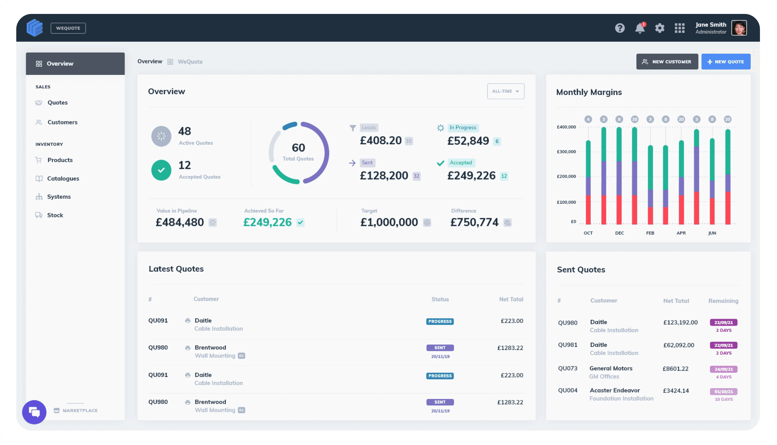 Hero UI slides (3 screens – quote, proposal, dashboard)