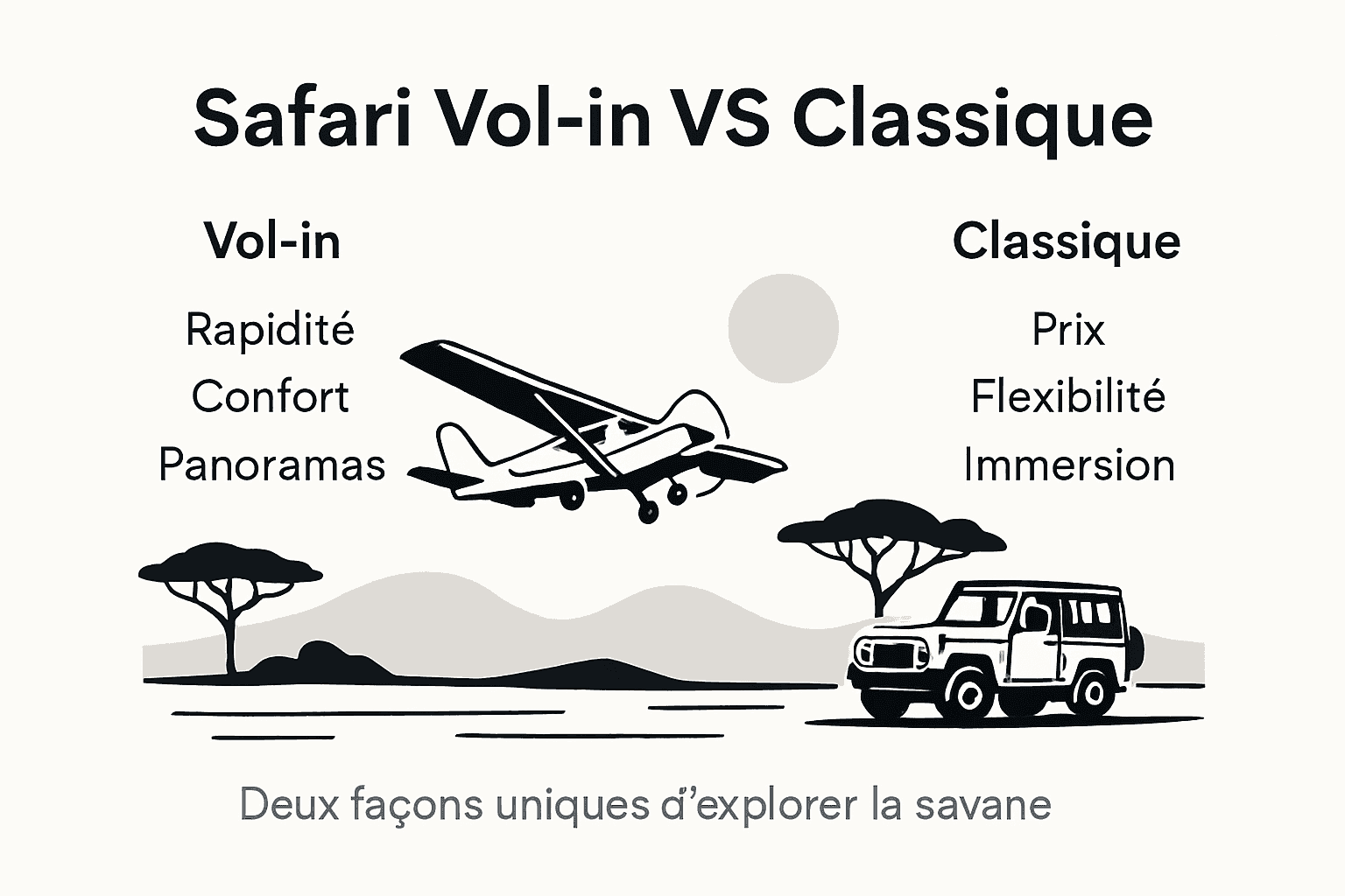 Infographie : safari en montgolfière ou safari traditionnel, lequel choisir ?
