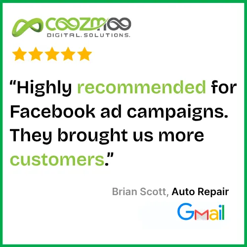 Coozmoo Digital Solutions Facebook ad campaign review by Brian Scott, Auto Repair.