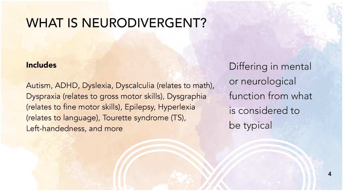 What is neurodivergent? Differing in mental or neurological function from what is considered to be typical.