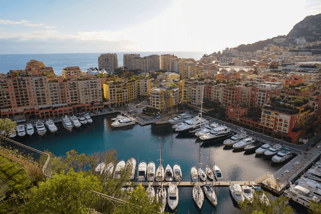Panorama sur le Port de Fontvieille et ses résidences de luxe au pied des falaises de Monaco