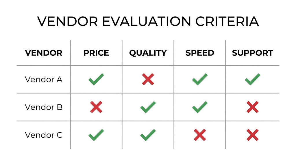 Peptide vendor comparison factors including quality, price, service, and selection
