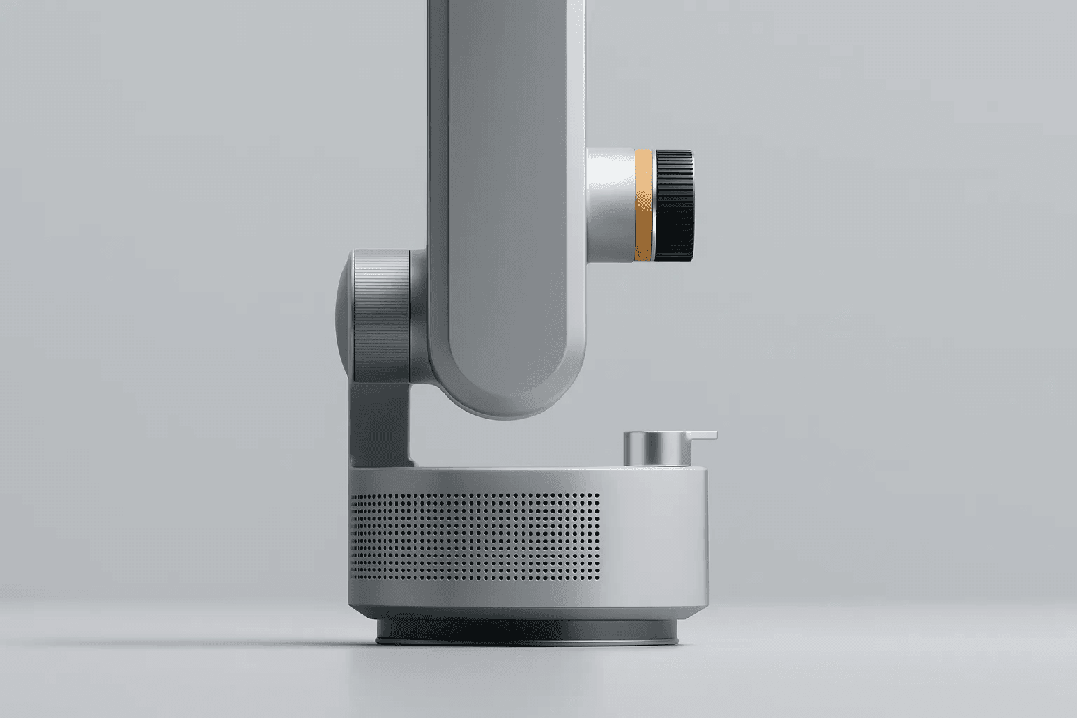 Close up of robotic arm style precision device in grey