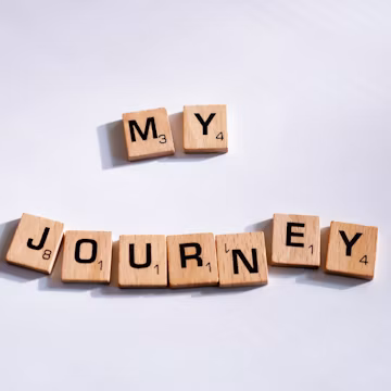 a scrabble of scrabble letters spelling my journey