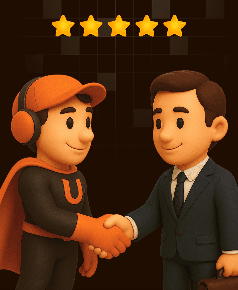 Mascot shaking hand with client