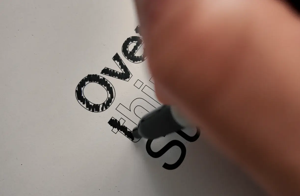 Close-up of typography work in progress