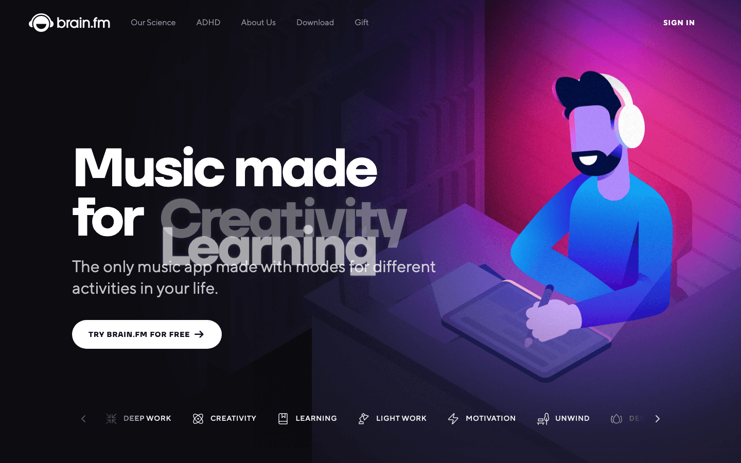 Brain.fm website screenshot