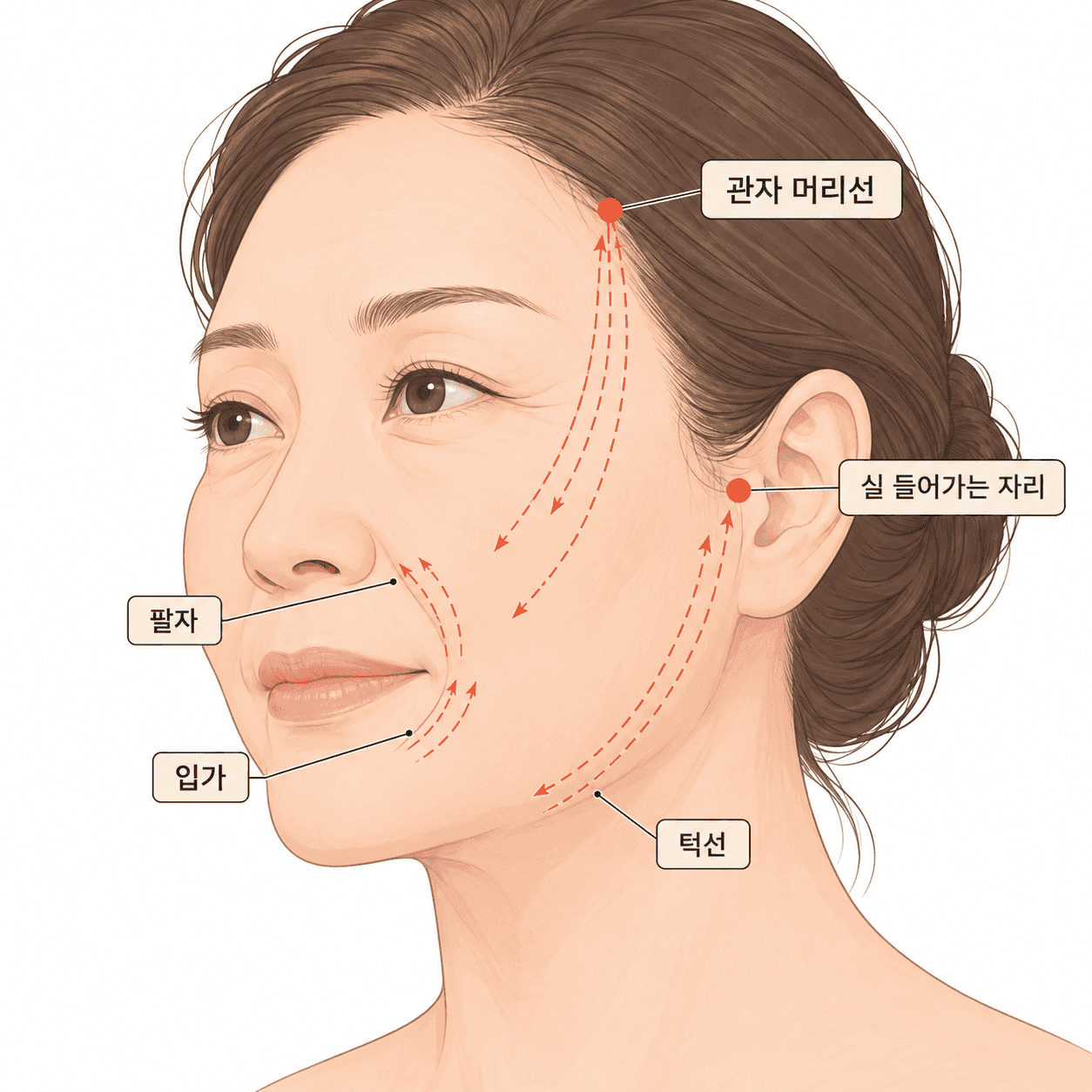 같은 팔자 실리프팅도 실이 들어가는 자리와 방향이 여러 가지예요