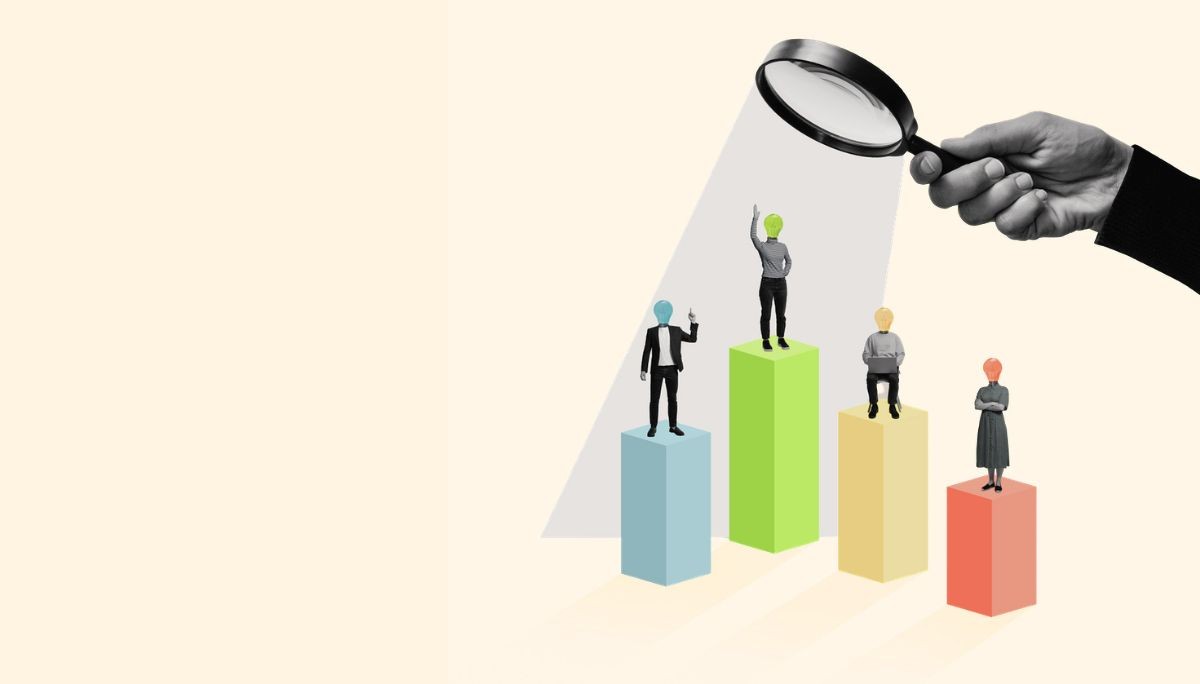 Collage of person standing on smartphone surrounded by floating devices, symbolizing hiring React Native developers and mobile app expertise.