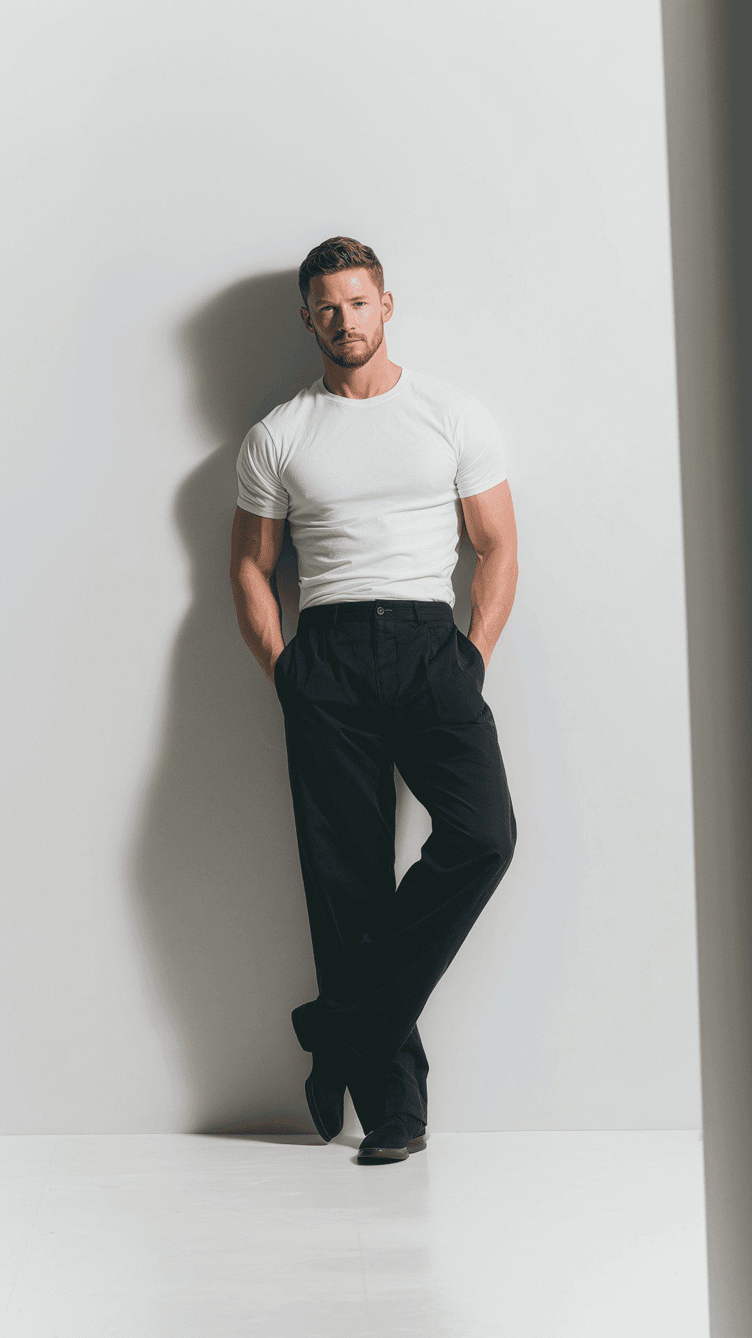 studio image of a lady sitting on a cool sofa