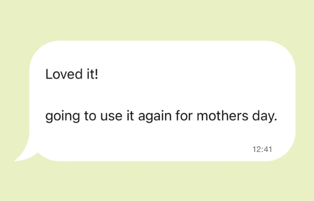 Pebble gifts review on DMs: loved it! Going to use again for mother's day! 