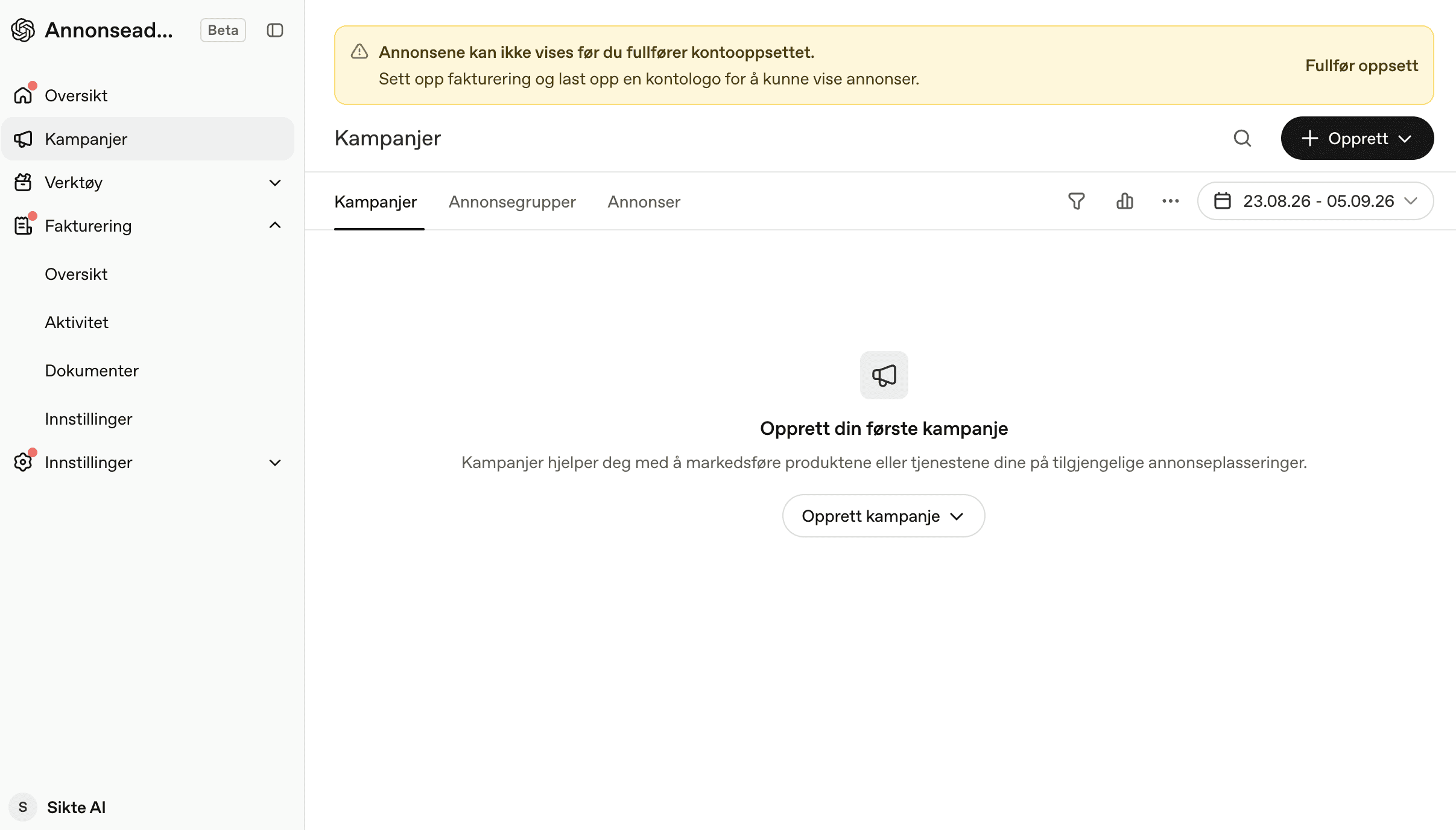 sikte ai chatgpt ads manager screenshot