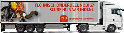 Vrachtwagen met reclame van INDI