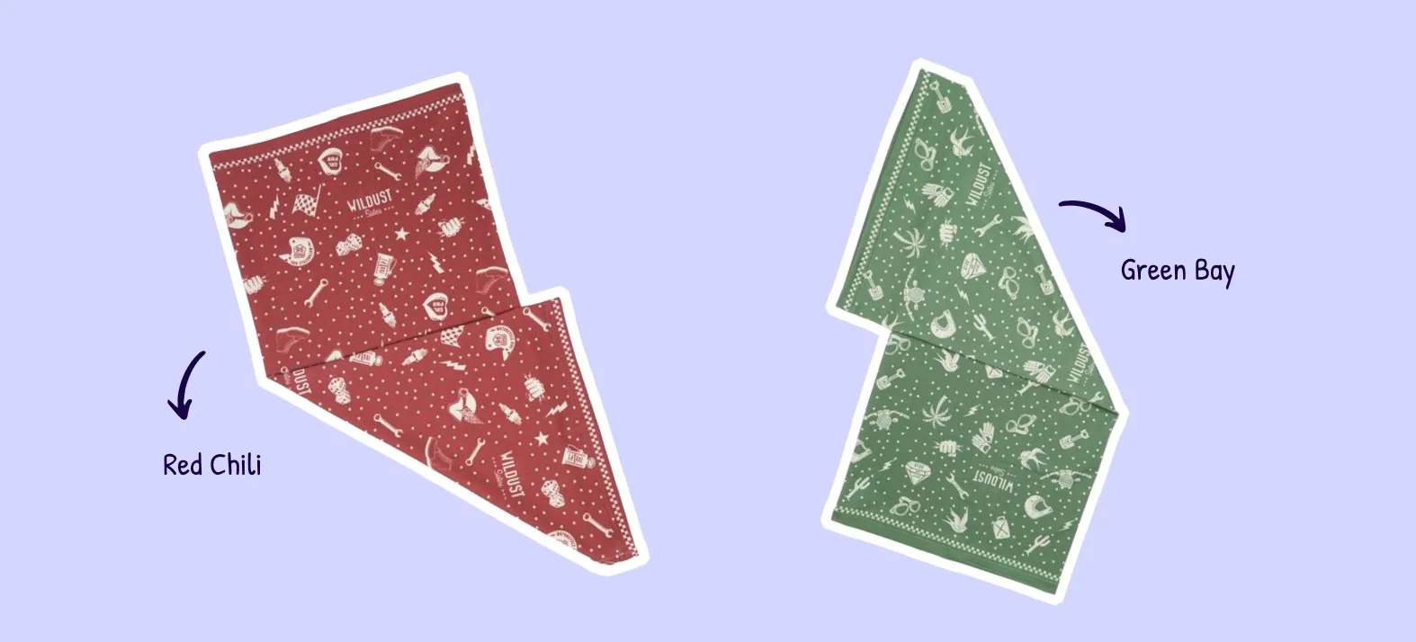 Tours de cou moto Wildust Sisters Red Chili et Green Bay, accessoires techniques pour motardes.