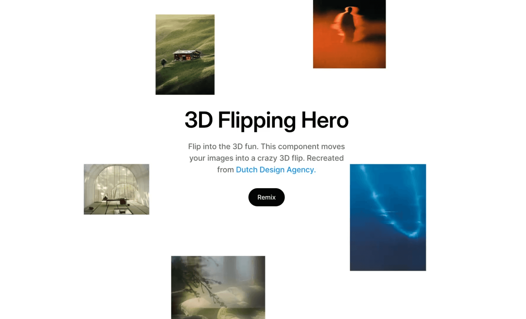3D flipping hero interface with scattered images