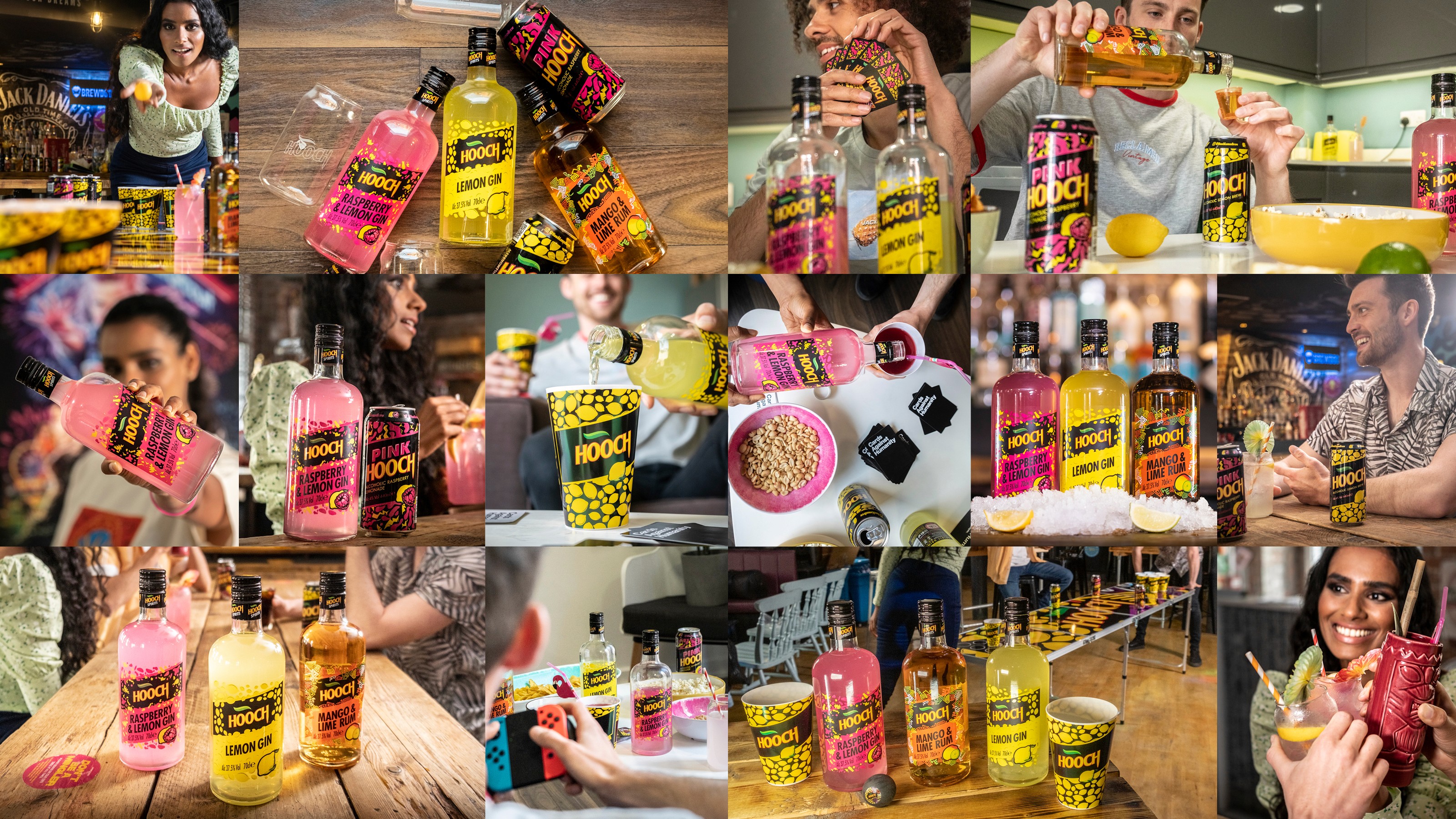 Lifestyle image showing Hooch Spirits cans being enjoyed socially in a relaxed drinking setting.