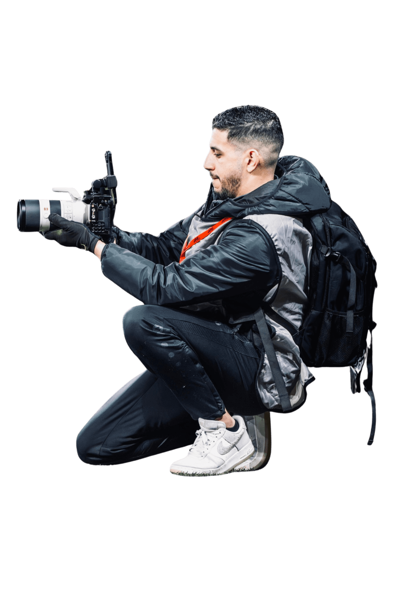 Man in white t-shirt front photo