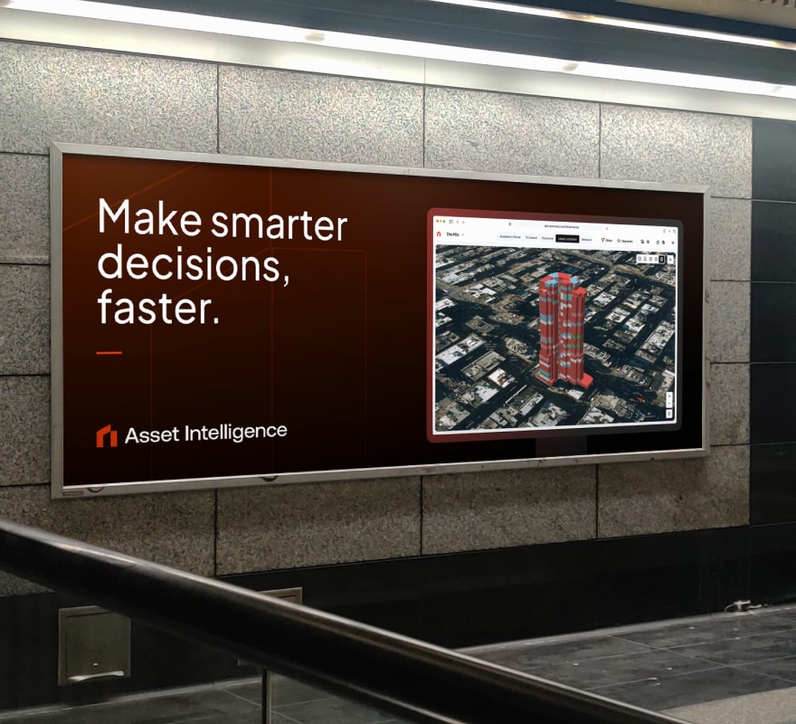 Wall advertising for Asset Intelligence that reads "Make smarter decisions, faster."