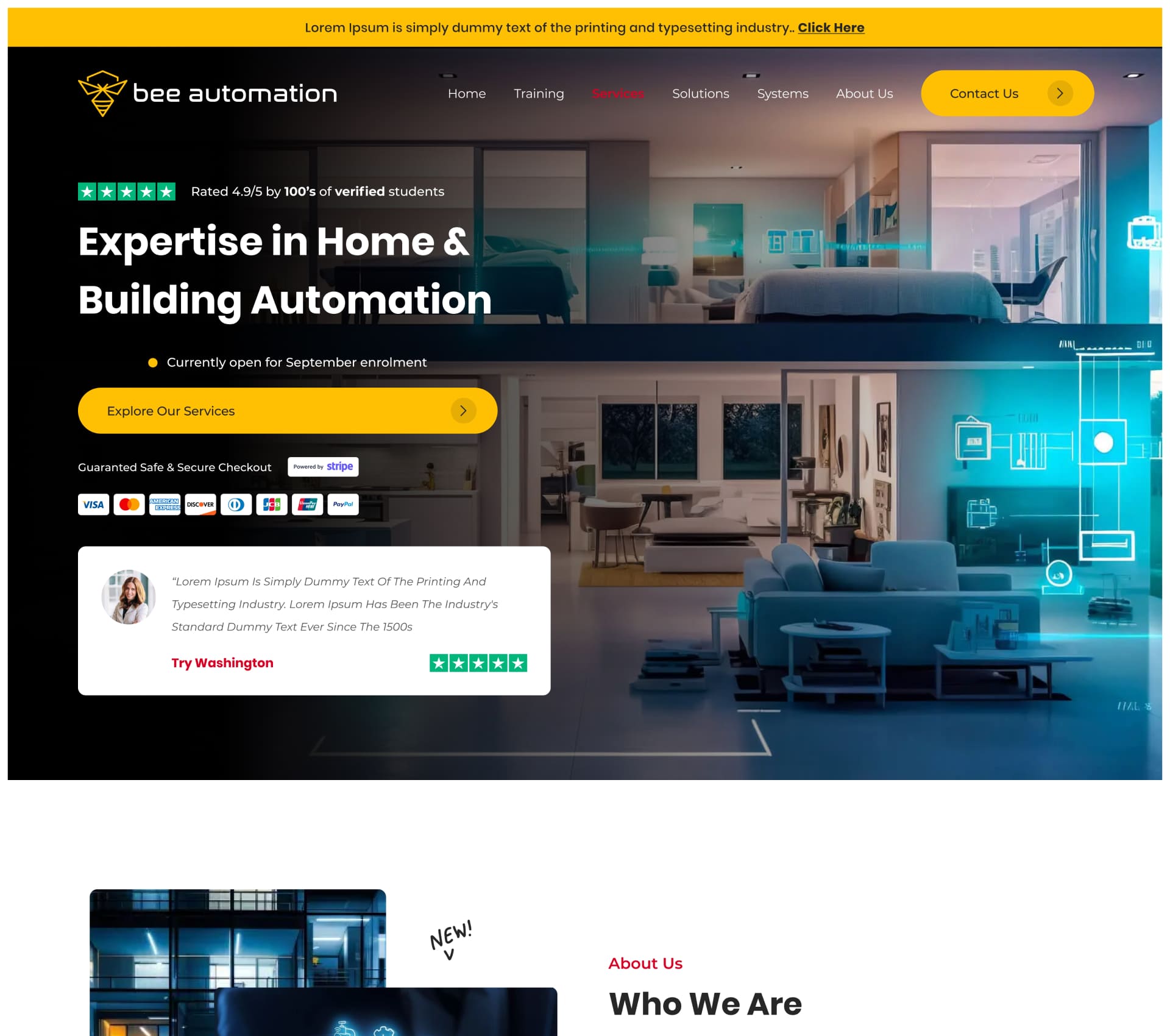 home automation service website design with modern landing page and service showcase | StackAura